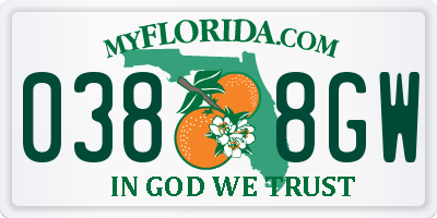 FL license plate 0388GW