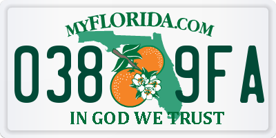 FL license plate 0389FA