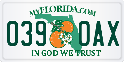 FL license plate 0390AX