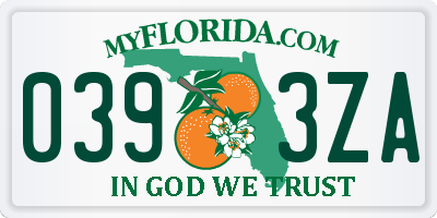 FL license plate 0393ZA