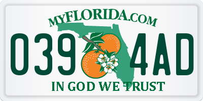 FL license plate 0394AD