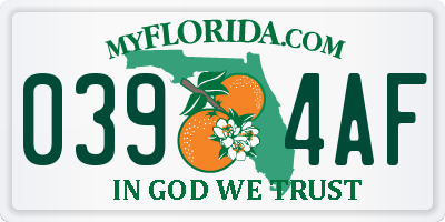 FL license plate 0394AF