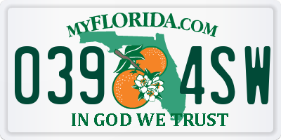 FL license plate 0394SW