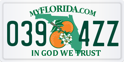 FL license plate 0394ZZ