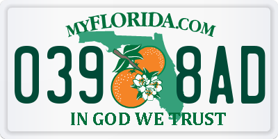 FL license plate 0398AD