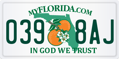 FL license plate 0398AJ