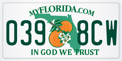 FL license plate 0398CW