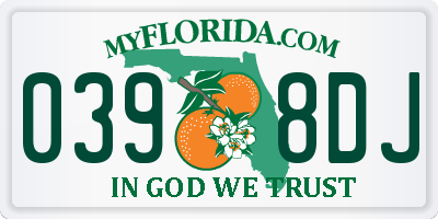 FL license plate 0398DJ