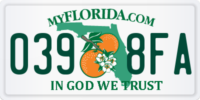 FL license plate 0398FA