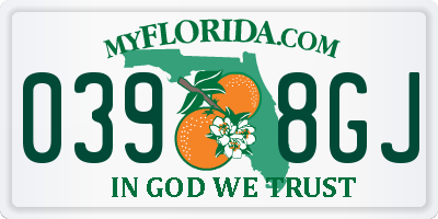 FL license plate 0398GJ