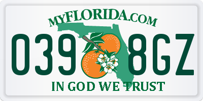FL license plate 0398GZ