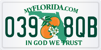 FL license plate 0398QB