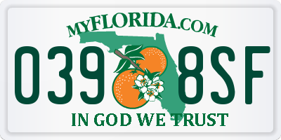 FL license plate 0398SF