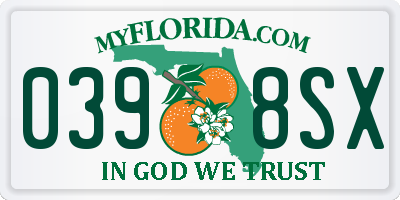 FL license plate 0398SX