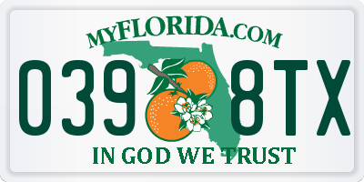 FL license plate 0398TX