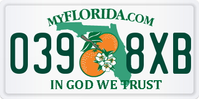 FL license plate 0398XB
