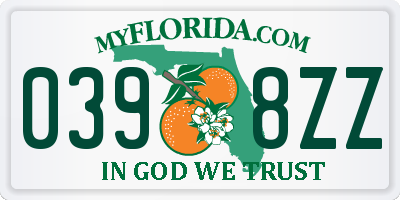FL license plate 0398ZZ