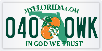 FL license plate 0400WK