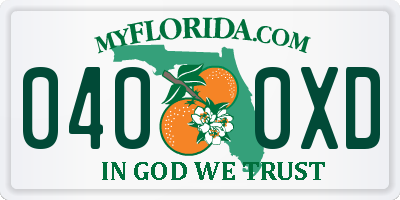 FL license plate 0400XD