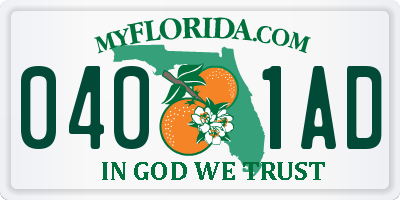 FL license plate 0401AD