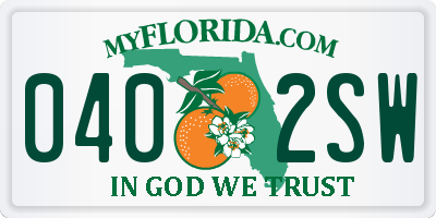 FL license plate 0402SW