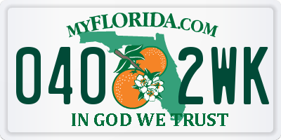FL license plate 0402WK