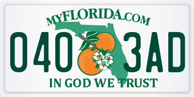 FL license plate 0403AD
