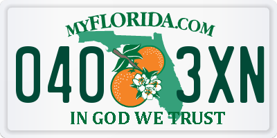 FL license plate 0403XN