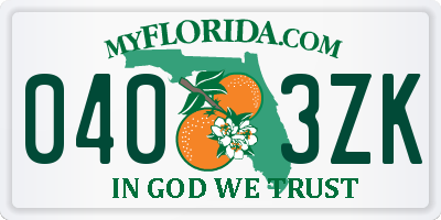 FL license plate 0403ZK