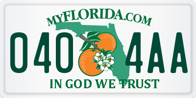 FL license plate 0404AA