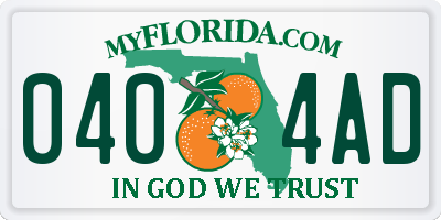 FL license plate 0404AD