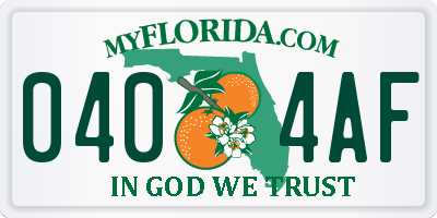 FL license plate 0404AF
