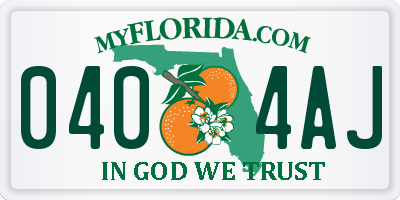 FL license plate 0404AJ