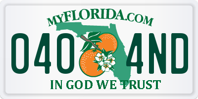 FL license plate 0404ND
