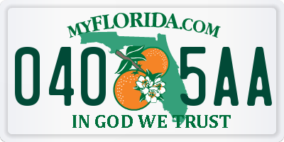 FL license plate 0405AA