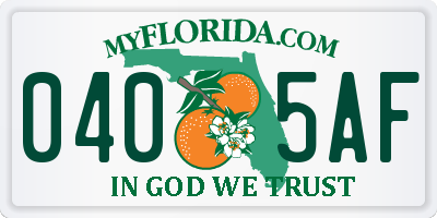 FL license plate 0405AF