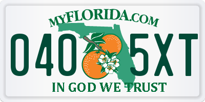 FL license plate 0405XT