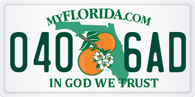 FL license plate 0406AD