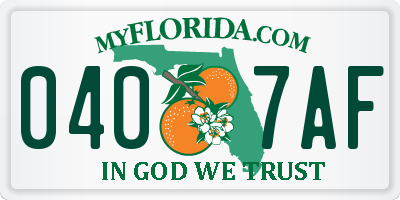 FL license plate 0407AF