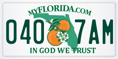 FL license plate 0407AM