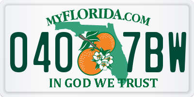 FL license plate 0407BW