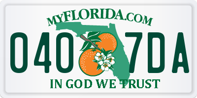FL license plate 0407DA