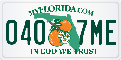FL license plate 0407ME
