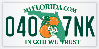 FL license plate 0407NK