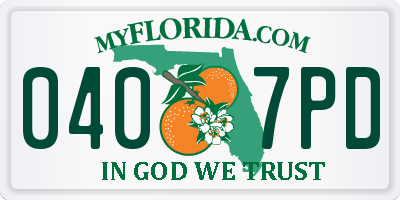 FL license plate 0407PD