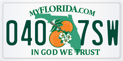 FL license plate 0407SW