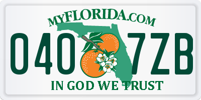 FL license plate 0407ZB