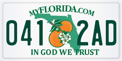 FL license plate 0412AD