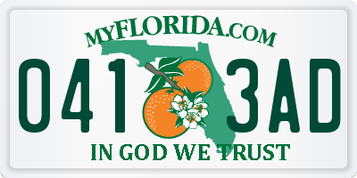 FL license plate 0413AD