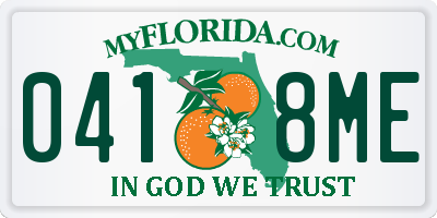 FL license plate 0418ME